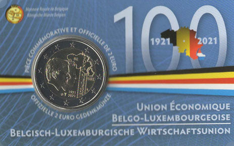 2 Euro Gedenkmünze Belgien 2021 Coincard - Wirtschaftsunion