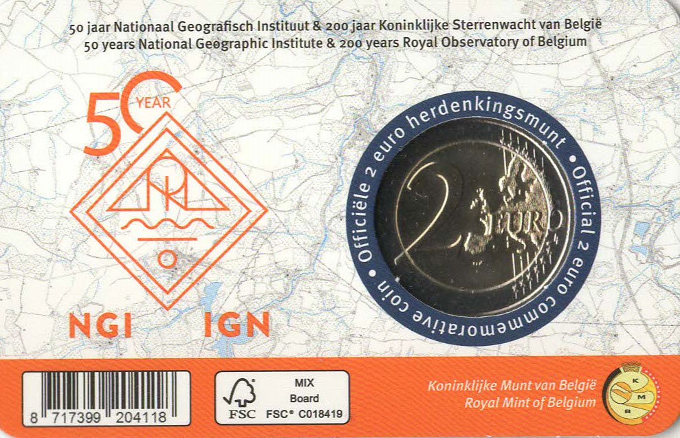 2 Euro Gedenkmünze Belgien 2026 - 50 Jahre Geographisches Institut / 200 Jahre Sternwarte - Coincard FR