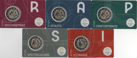 5 x 2 Euro Gedenkmünze Frankreich 2024 Coincard - Olympiade