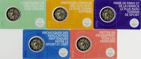 5 x 2 Euro Gedenkmünze Frankreich 2022 Coincard - Olympiade