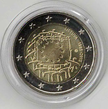 2 Euro Gedenkmünze Litauen Europaflagge 2015