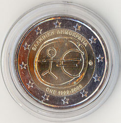 2 Euro Gedenkmünze Griechenland 10 Jahre Euro 2009