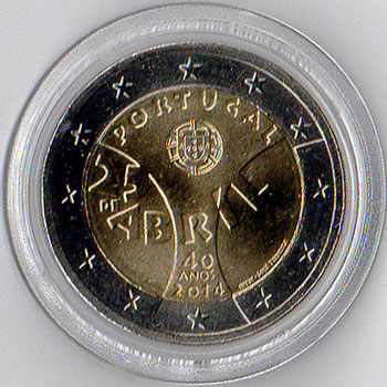 2 Euro Gedenkmünze Portugal 2014 - Nelkenrevolution