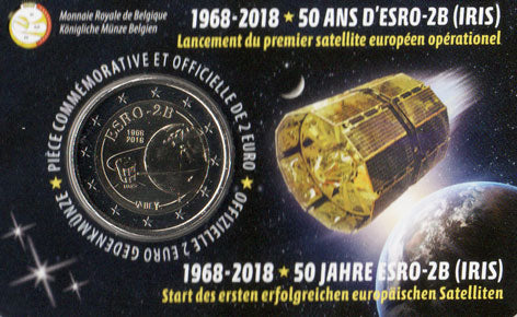 2 Euro Gedenkmünze Belgien 2018 Coincard - Satellit