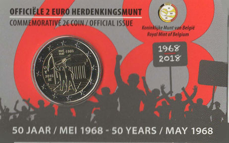 2 Euro Gedenkmünze Belgien 2018 Coincard - Studentenrevolte