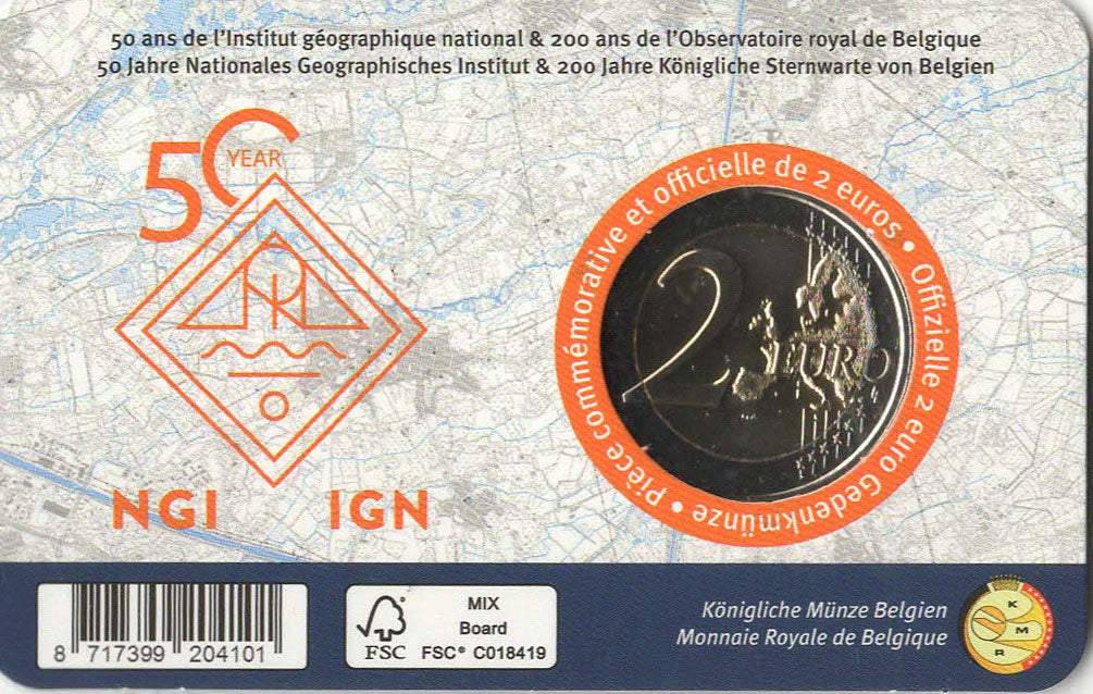 2 Euro Gedenkmünze Belgien 2026 - 50 Jahre Geographisches Institut / 200 Jahre Sternwarte - Coincard NL