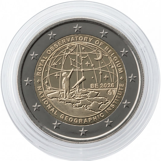 2 Euro Belgien 2026 - 50 Jahre Geographisches Institut / 200 Jahre Sternwarte