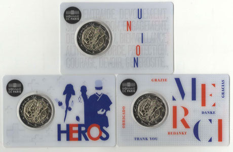 3 x 2 Euro Gedenkmünze Frankreich 2020 Coincard - Medizinische Forschung