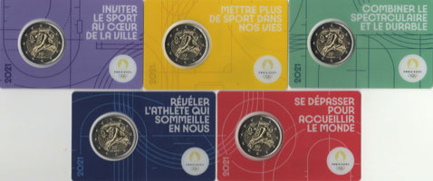5 x 2 Euro Gedenkmünze Frankreich 2021 Coincard - Olympiade
