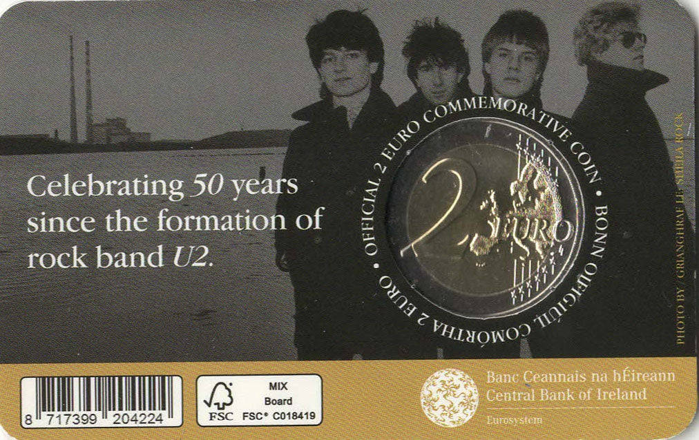 2 Euro Gedenkmünze Irland 2026 - 50 Jahre Rockband U2 Coincard
