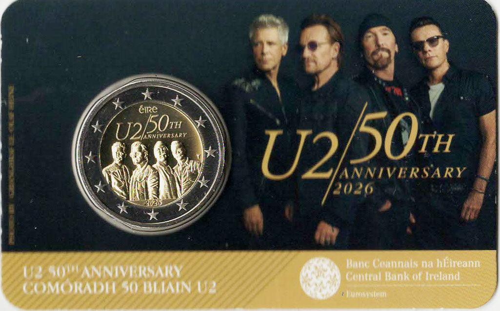 2 Euro Gedenkmünze Irland 2026 - 50 Jahre Rockband U2 Coincard