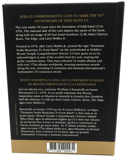 2 Euro Gedenkmünze Irland 2026 - 50 Jahre Rockband U2 PP