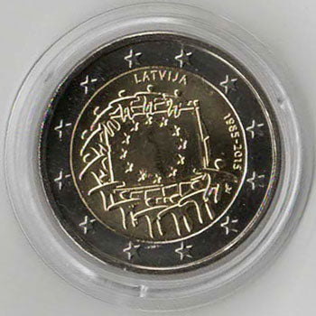 2 Euro Gedenkmünze Lettland Europaflagge 2015