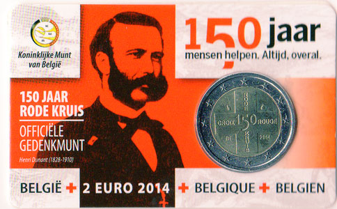 2 Euro Gedenkmünze Belgien 2014 Coincard - Rotes Kreuz
