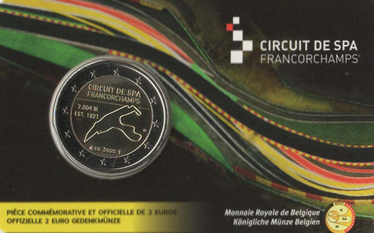 2 Euro Gedenkmünze Belgien 2025 Coincard FR - Rennstrecke SPA