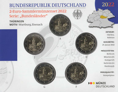 2 Euro Gedenkmnzen Deutschland 2022 ST