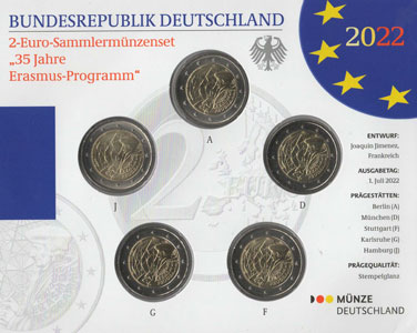 2 Euro Gedenkmünzen Deutschland Erasmus 2022 ST